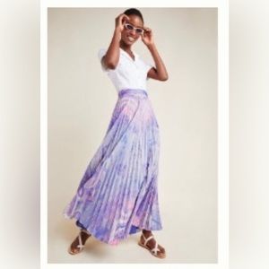 Pleated skirt from Anthropologie in purple and lavender tie dye.